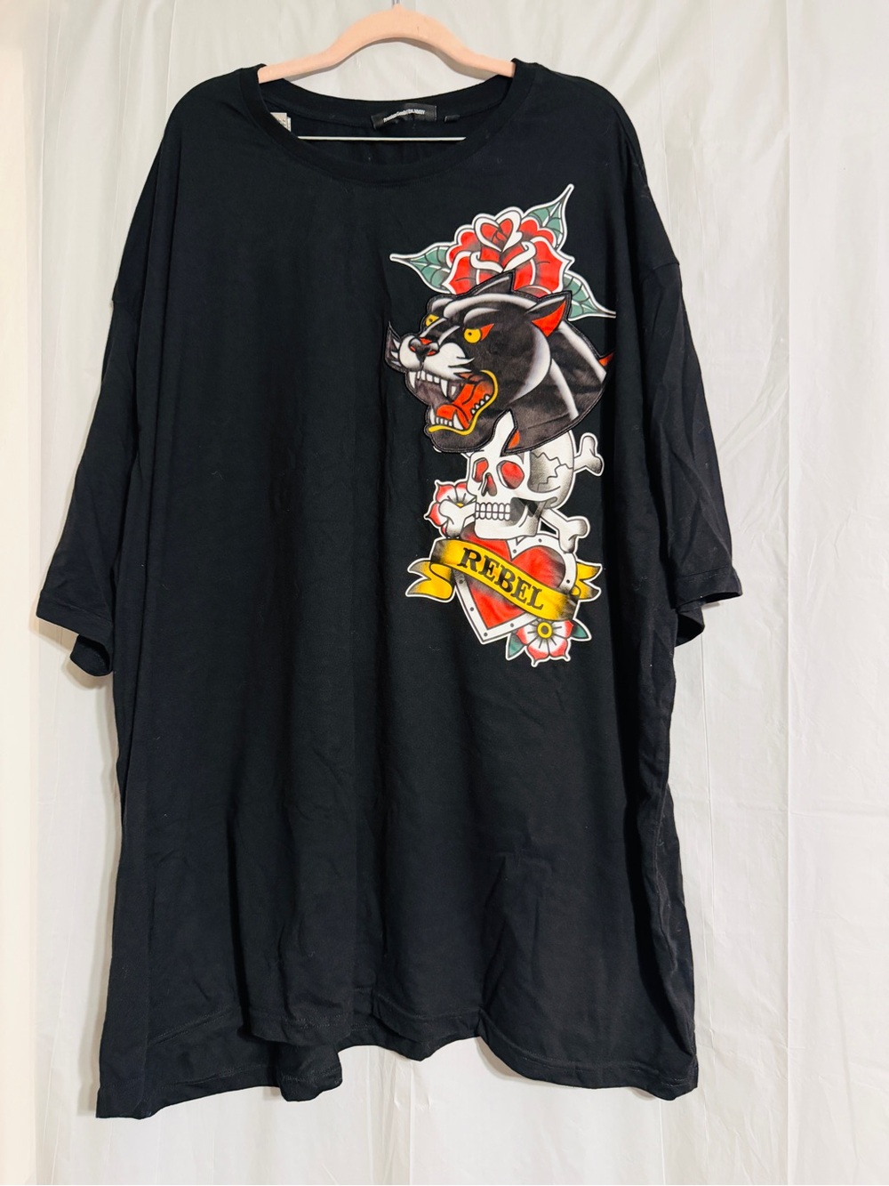 Rebel Minds Men’s 6XL Black Panther Skull Rose Graphic T-Shirt Tattoo Streetwear